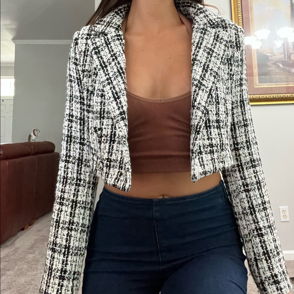 Black & White Chic Cropped Blazer